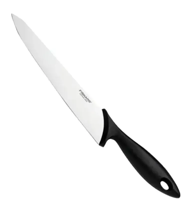 FISKARS ESSENTIAL Komplet 5 noży (kuchenne +Szefa) w pudełku + Ostrzałka + Skrobaczka ESSENTIAL