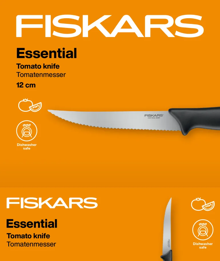 FISKARS ESSENTIAL Komplet 9 noży (kuchenne + Szefa + do obierania + do pomidorów) / stal nierdzewna