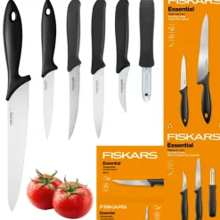 FISKARS ESSENTIAL Zestaw 6 noży (kuchenne + do obierania + do pomidorów) / stal nierdzewna HRC 53