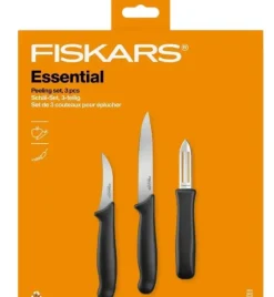 FISKARS ESSENTIAL Zestaw 9 noży (kuchenne +do warzyw +do obierania) w pudełku / stal nierdzewna + Skrobaczka ESSENTIAL