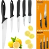 FISKARS ESSENTIAL Zestaw 5 noży (kuchenne + do obierania) w pudełku + Ostrzałka ESSENTIAL