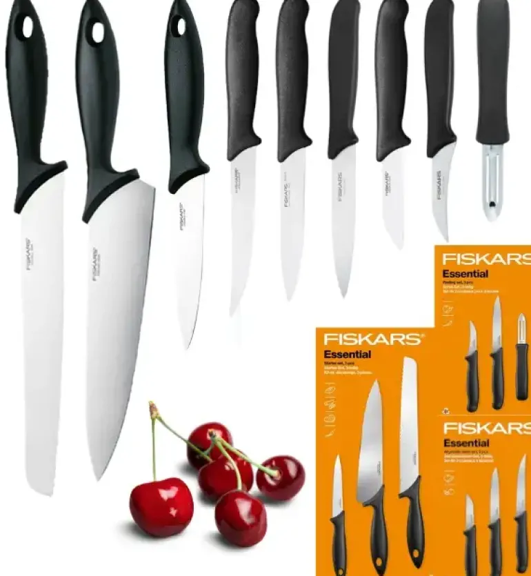 FISKARS ESSENTIAL Zestaw 9 noży (kuchenne +do warzyw +do obierania) w pudełku / stal nierdzewna HRC 53