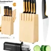 FISKARS FUNCTIONAL FORM Komplet 5 noży kuchennych w bloku drewnianym + Ostrzałka Essential