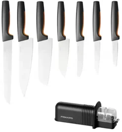 FISKARS FUNCTIONAL FORM Komplet 7 noży luzem + ostrzałka Essential / stal nierdzewna