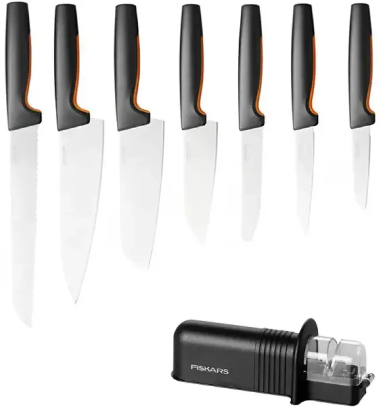 FISKARS FUNCTIONAL FORM Komplet 7 noży luzem + ostrzałka Essential / stal nierdzewna