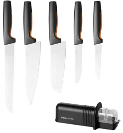 FISKARS FUNCTIONAL FORM Komplet 5 noży luzem / stal nierdzewna + ostrzałka Essential