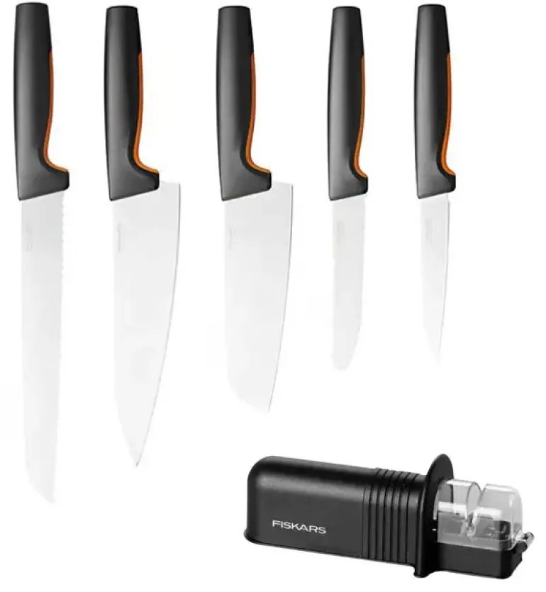 FISKARS FUNCTIONAL FORM Komplet 5 noży luzem / stal nierdzewna + ostrzałka Essential