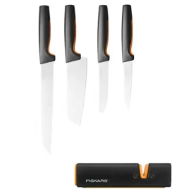 FISKARS FUNCTIONAL FORM Komplet 4 noży luzem + ostrzałka Fiskars Edge / stal nierdzewna