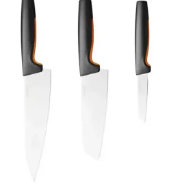 FISKARS FUNCTIONAL FORM 1057555 Komplet 3 noży w bloku czarnym + ostrzałka Fiskars Essential