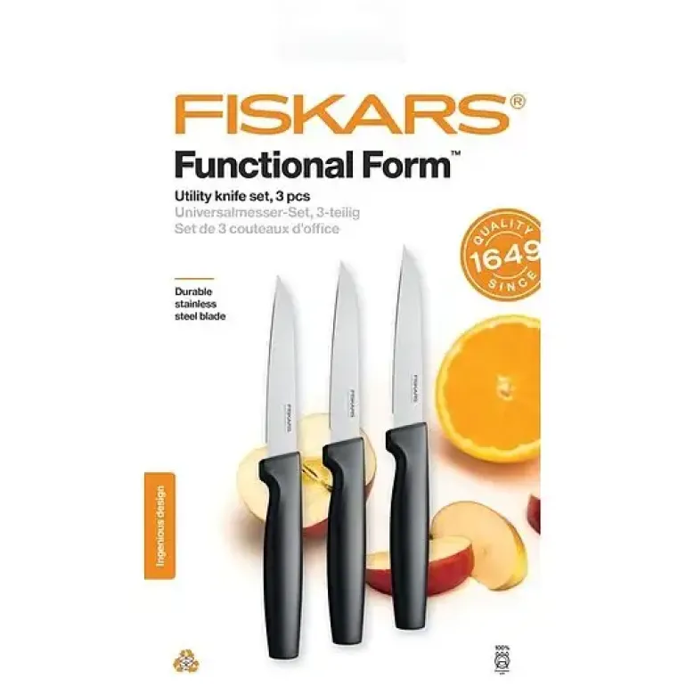 FISKARS FUNCTIONAL FORM 1057563 Komplet 3 noży do obierania w pudełku / stal nierdzewna