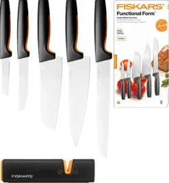 FISKARS FUNCTIONAL FORM 1057558 Komplet 5 noży kuchennych STARTER SET w pudełku + ostrzałka Fiskars Edge