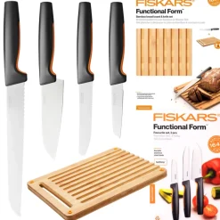 FISKARS FUNCTIONAL FORM 1057556+1057551 Komplet 4 noży kuchennych + deska do krojenia 35x25 cm w pudełku