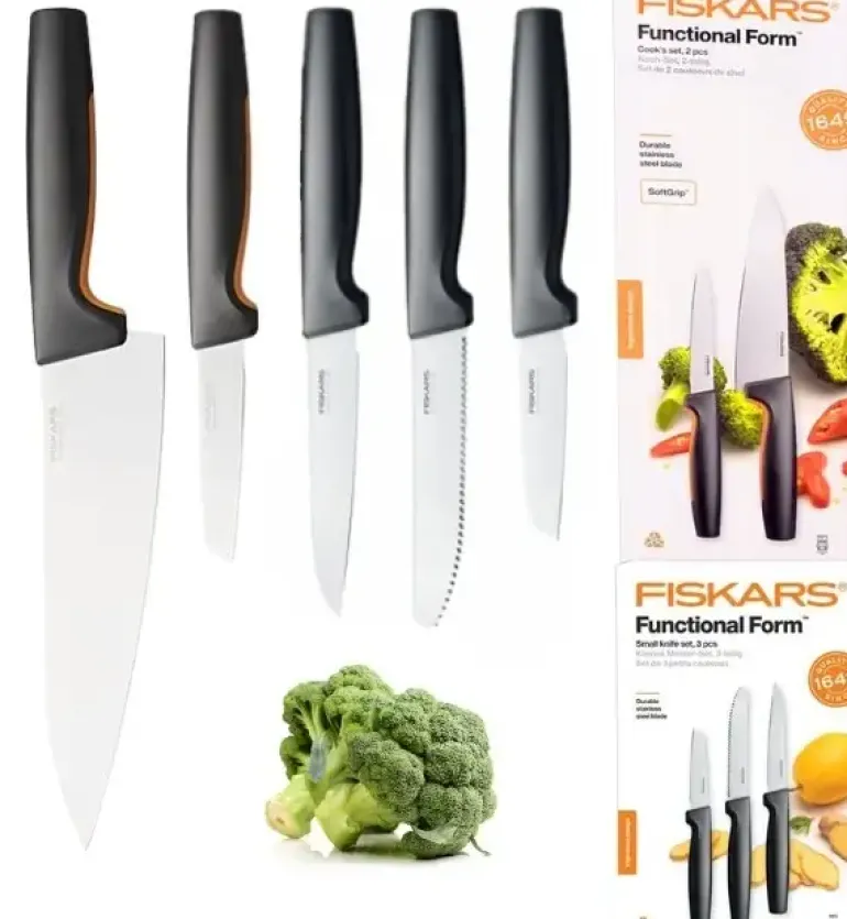 FISKARS FUNCTIONAL FORM 1057561+1057557 Komplet 5 noży kuchennych STARTER SET w pudełku / stal nierdzewna