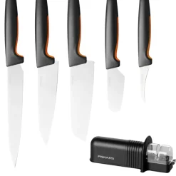 FISKARS FUNCTIONAL FORM Komplet 5 noży kuchennych luzem + Ostrzałka ESSENTIAL