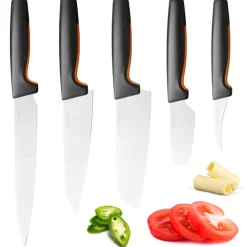 FISKARS FUNCTIONAL FORM Komplet 5 noży kuchennych luzem + Ostrzałka ESSENTIAL