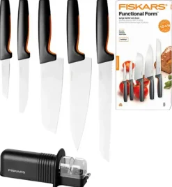 FISKARS FUNCTIONAL FORM 1057558 Komplet 5 noży kuchennych STARTER SET w pudełku + ostrzałka Fiskars Essential