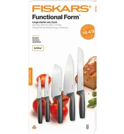 FISKARS FUNCTIONAL FORM 1057558 Komplet 5 noży kuchennych STARTER SET w pudełku + ostrzałka Fiskars Essential