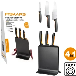 FISKARS FUNCTIONAL FORM 1057555 Komplet 3 noży w bloku czarnym + ostrzałka Fiskars Edge