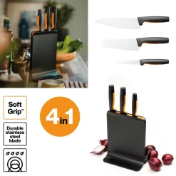 FISKARS FUNCTIONAL FORM 1057555 Komplet 3 noży w bloku czarnym + ostrzałka Fiskars Edge