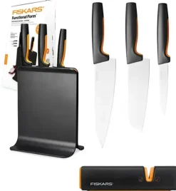 FISKARS FUNCTIONAL FORM 1057555 Komplet 3 noży w bloku czarnym + ostrzałka Fiskars Edge