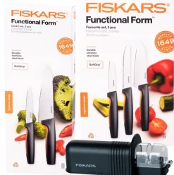 FISKARS FUNCTIONAL FORM 1057556+1057557 Komplet 5 noży kuchennych (3+2) pudełkach + OSTRZAŁKA