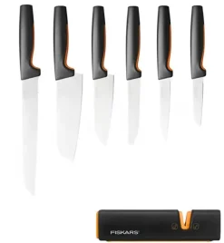 FISKARS FUNCTIONAL FORM Komplet 6 noży luzem + ostrzałka Edge / stal nierdzewna
