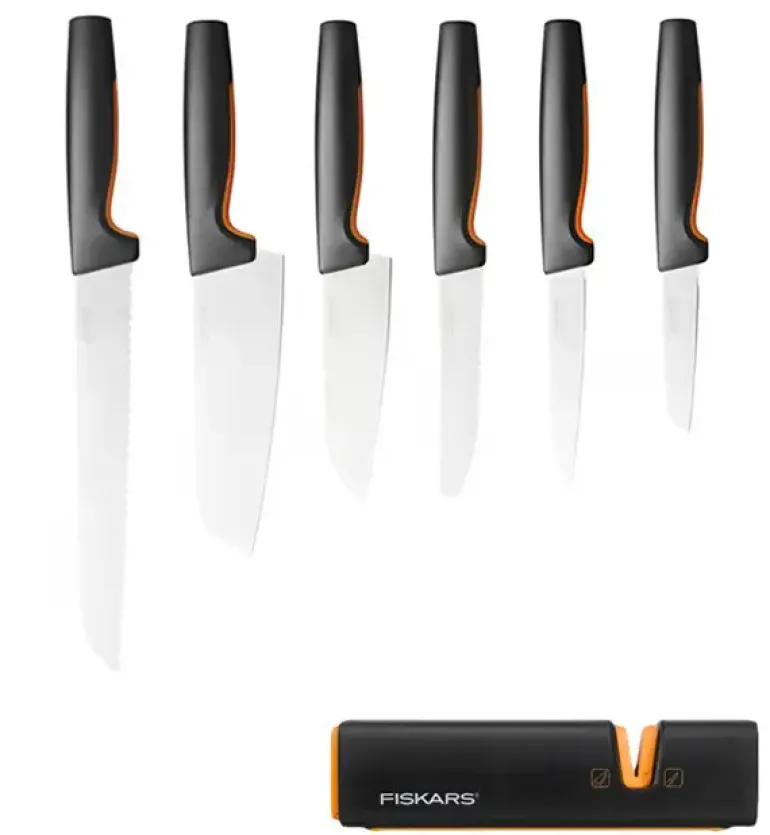 FISKARS FUNCTIONAL FORM Komplet 6 noży luzem + ostrzałka Edge / stal nierdzewna