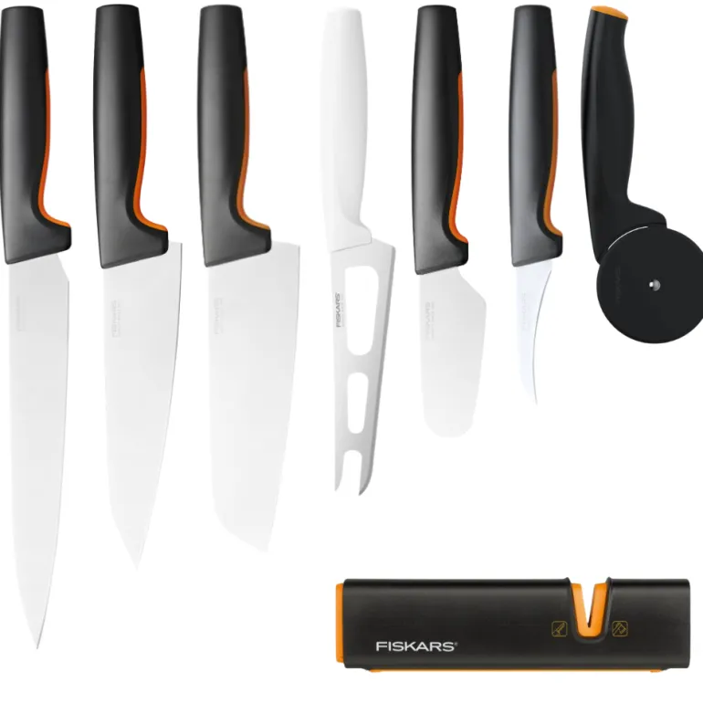 FISKARS FUNCTIONAL FORM Komplet 7 noży kuchennych luzem + Ostrzałka EDGE