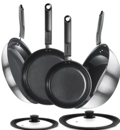 FISKARS FUNCTIONAL FORM Komplet patelni 20, 24, 28 cm + pokrywki silikonowe TADAR + Wok / powłoka Ceratec™