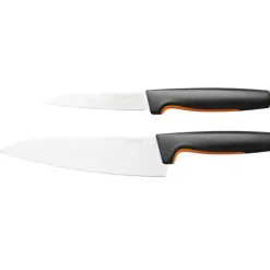 FISKARS FUNCTIONAL FORM 1057557+1057551 Komplet 3 noży kuchennych + deska do krojenia 35x25 cm w pudełku + ostrzałka ceramiczna Essential Roll-Sharp