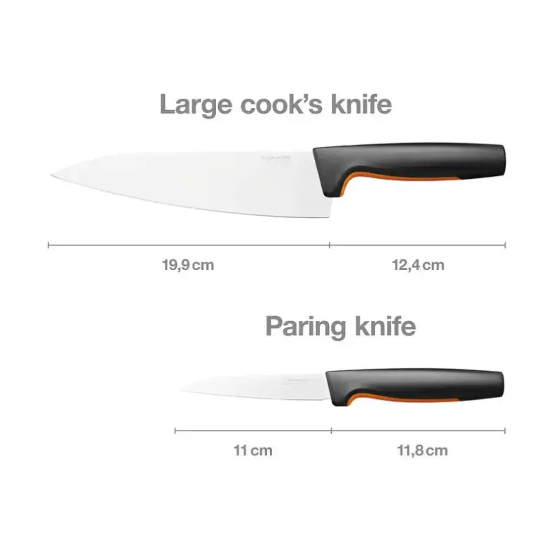 FISKARS FUNCTIONAL FORM 1057557+1057551 Komplet 3 noży kuchennych + deska do krojenia 35x25 cm w pudełku + ostrzałka ceramiczna Essential Roll-Sharp