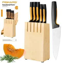 FISKARS FUNCTIONAL FORM Komplet 5 noży kuchennych w bloku drewnianym