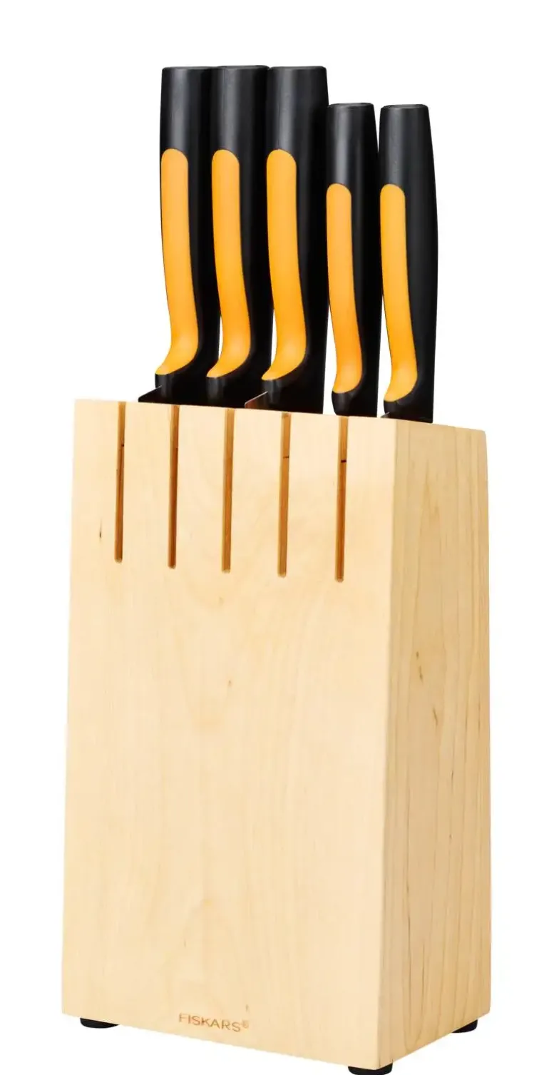 FISKARS FUNCTIONAL FORM Komplet 5 noży kuchennych w bloku drewnianym