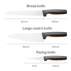 FISKARS FUNCTIONAL FORM 1057559 Komplet 3 noży kuchennych STARTER SET w pudełku + Ostrzałka EDGE