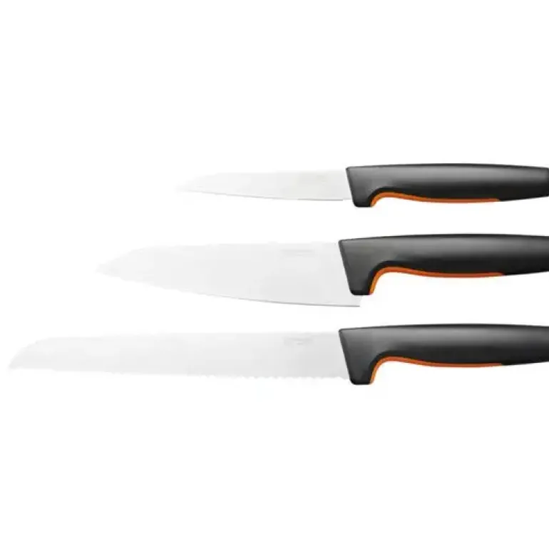 FISKARS FUNCTIONAL FORM 1057559 Komplet 3 noży kuchennych STARTER SET w pudełku + Ostrzałka EDGE