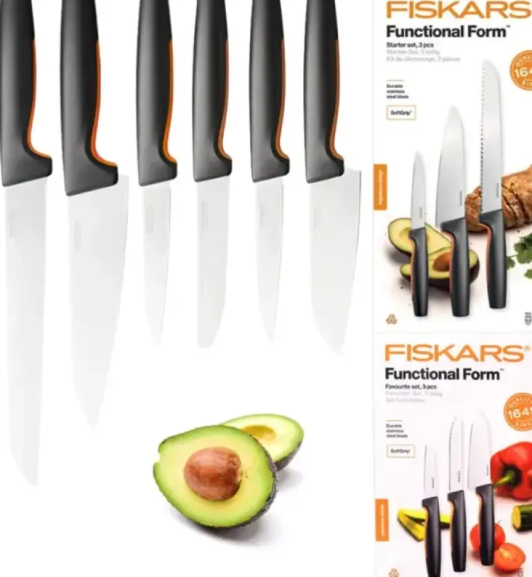 FISKARS FUNCTIONAL FORM 1057556+1057559 Komplet 6 noży kuchennych (3+3) w pudełkach / stal nierdzewna