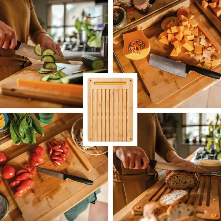 FISKARS FUNCTIONAL FORM Zestaw 2 desek do krojenia + nakładka 35x25 cm / bambus + tworzywo