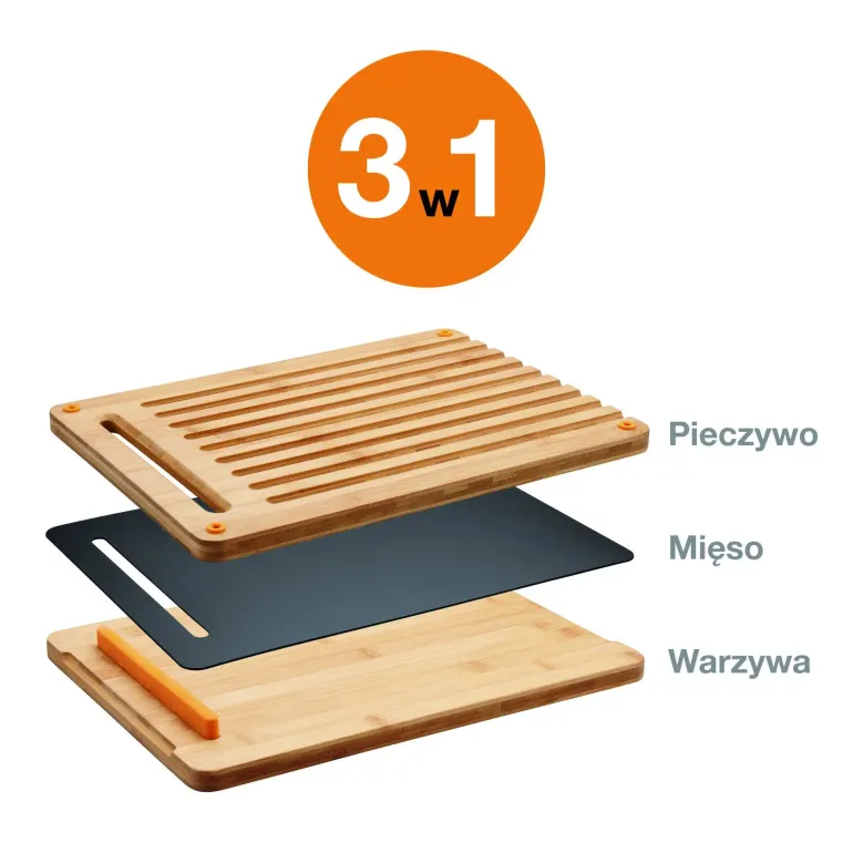 FISKARS FUNCTIONAL FORM Zestaw 2 desek do krojenia + nakładka 35x25 cm / bambus + tworzywo