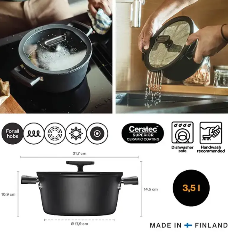FISKARS HARD FACE 1075526 Garnek 3,5 l z pokrywką / powłoka Ceratec™ Superior