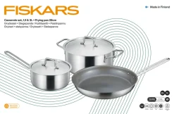 FISKARS Zestaw garnków 5 el | Garnek 20 cm / 3 L + Rondel 16 cm / 1,5 L + Patelnia 28 cm