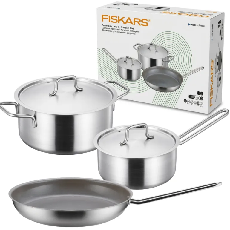 FISKARS Zestaw garnków 5 el | Garnek 20 cm / 3 L + Rondel 16 cm / 1,5 L + Patelnia 28 cm