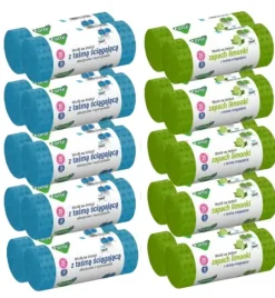 FORTE+ Komplet 10x Worki na śmieci 35 L | 15 szt. + 10x Worki na śmieci 35 L | 15 szt. (zapach limonka) / LDPE / z taśmą i przetłoczeniami