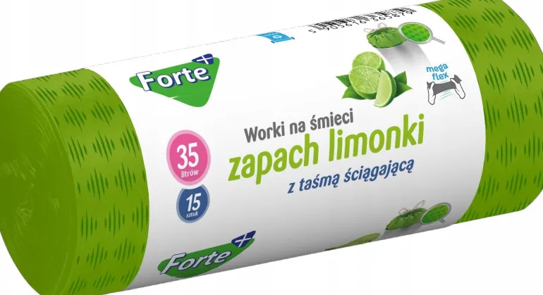 FORTE+ Komplet 10x Worki na śmieci 35 L | 15 szt. + 10x Worki na śmieci 60 L | 10 szt. / LDPE / z taśmą i przetłoczeniami / zapach limonka
