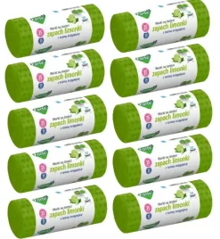 FORTE+ Komplet 10x Worki na śmieci 35 L / 15 szt. / LDPE / z taśmą / moletowane (z przetłoczeniami) / zapach limonka