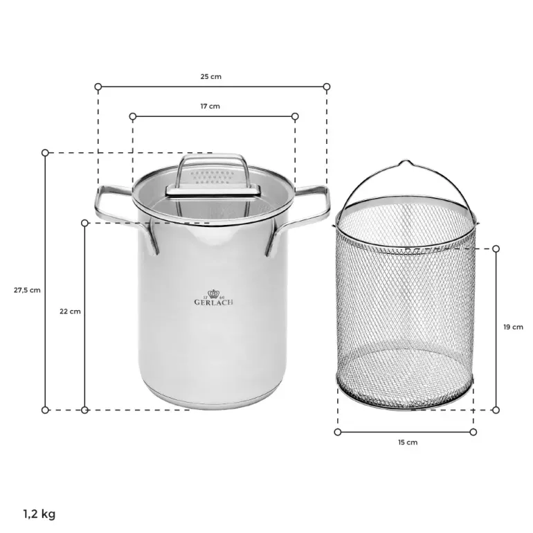 GERLACH AMBIENTE Garnek wysoki 4 l z sitkiem i pokrywką 16 cm / stal nierdzewna