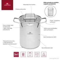 GERLACH AMBIENTE Garnek wysoki 4 l z sitkiem i pokrywką 16 cm / stal nierdzewna