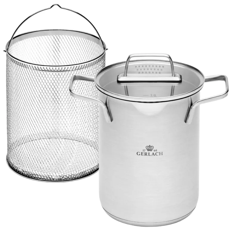 GERLACH AMBIENTE Garnek wysoki 4 l z sitkiem i pokrywką 16 cm / stal nierdzewna