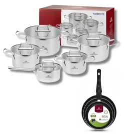 GERLACH AMBIENTE Komplet Garnki z pokrywkami 10 el + Patelnie Initial 20, 24, 28 cm / stal nierdzewna / indukcja