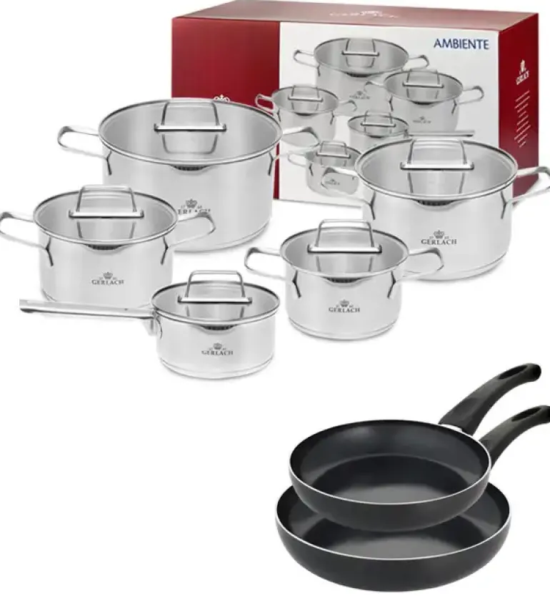 GERLACH AMBIENTE Komplet Garnki z pokrywkami 10 el + Patelnie Initial 24, 28 cm / stal nierdzewna / indukcja