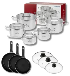 GERLACH AMBIENTE Komplet Garnki z pokrywkami 10 el + Patelnie Harmony Classic 20, 24, 28 cm z pokrywkami / stal nierdzewna / indukcja